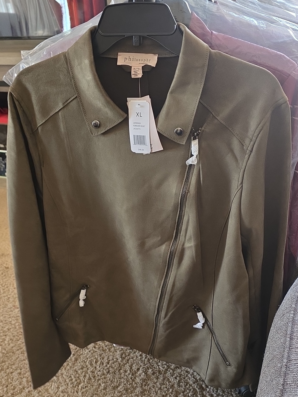 Philosophy Olive Green Asymmetrical Zip Jacket - Women's XL